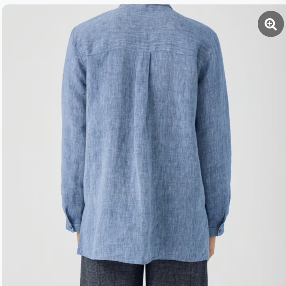 Eileen Fisher Classic Collar Shirt Organic Linen Chambray Blue SzM - Picture 3 of 16